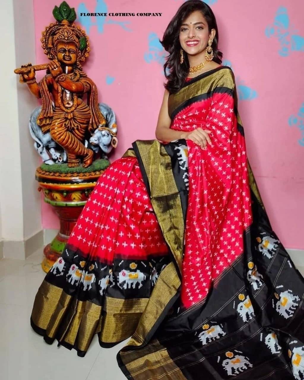     			Suali Silk Printed Saree With Unstitched Blouse Piece ( Pink )