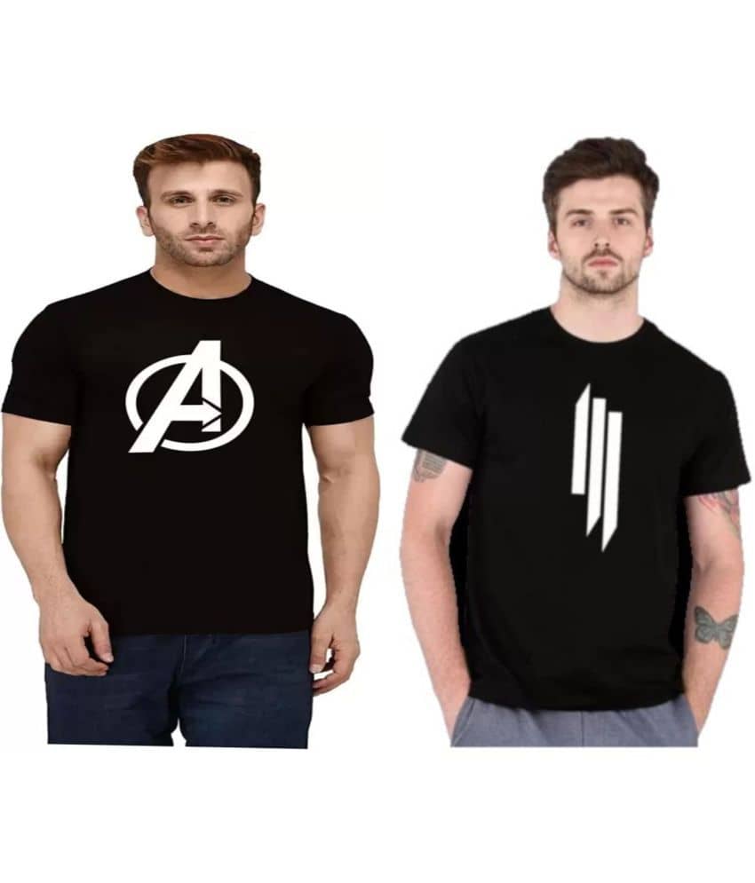 TREND SKY Polyester Regular Fit Printed Half Sleeves Men's Round T-Shirt - Black ( Pack of 2 )