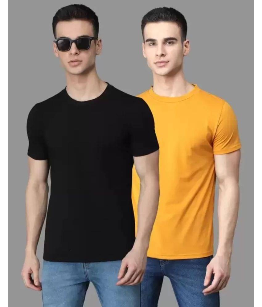     			TREND SKY Polyester Regular Fit Solid Half Sleeves Men's Round T-Shirt - Yellow ( Pack of 2 )