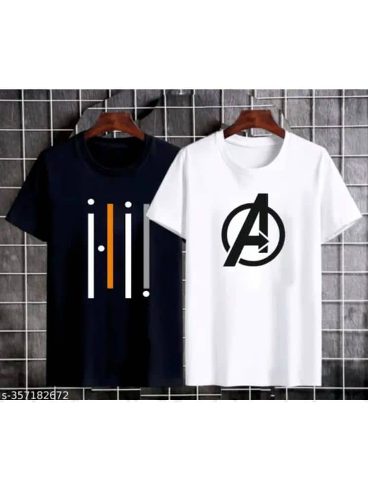 TREND SKY Polyester Regular Fit Printed Half Sleeves Men's Round T-Shirt - Multicolor ( Pack of 2 )