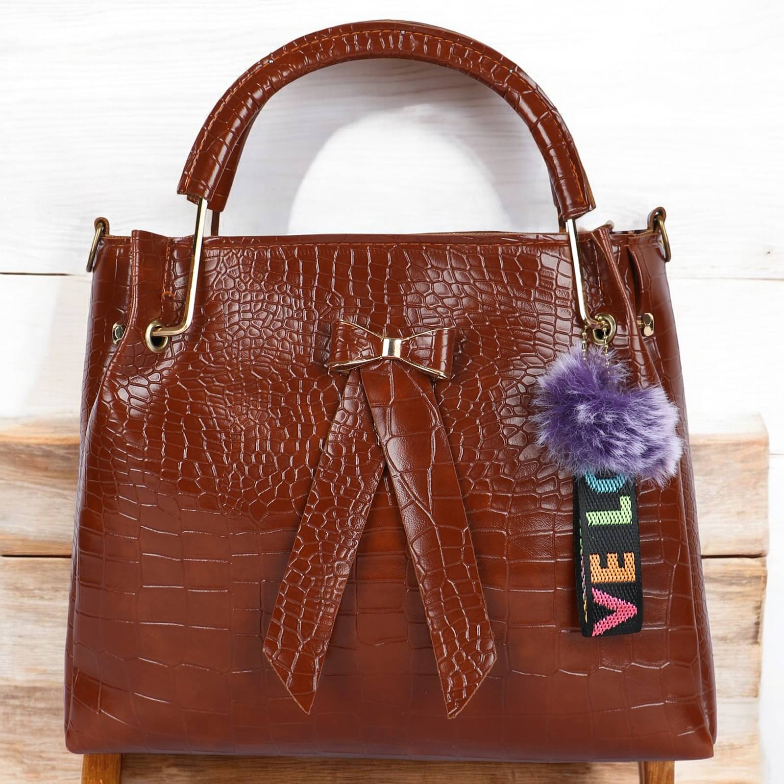     			UOB Handheld Bag Faux Leather Set of 1 ( Tan )