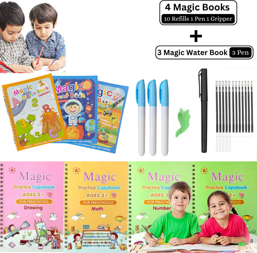Water Magic Book (3 Book + 3 Pen) With Sank Magic Book (4 Book + 10 Refill + 1 Pen + 1 Grip) | Magic Calligraphy Book With Quick Dry Painting Book for Kid's     			Water Magic Book (3 Book + 3 Pen) With Sank Magic Book (4 Book + 10 Refill + 1 Pen + 1 Grip) | Magic Calligraphy Book With Quick Dry Painting Book for Kid's