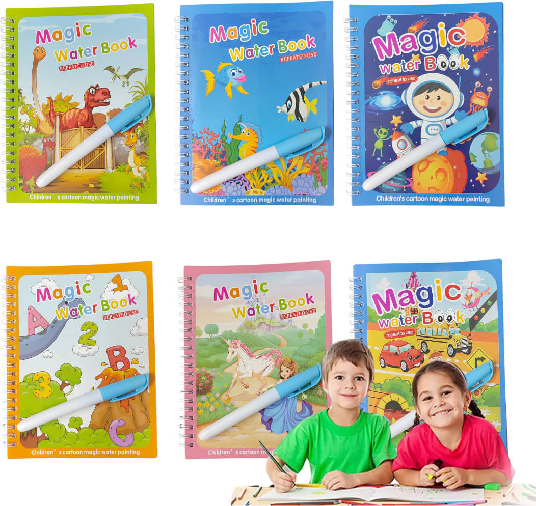 Water Magic Book Unlimited Fun with Drawing Reusable Water Book, Pack of 6 Water Magic Book Unlimited Fun with Drawing Reusable Water Book, Pack of 6