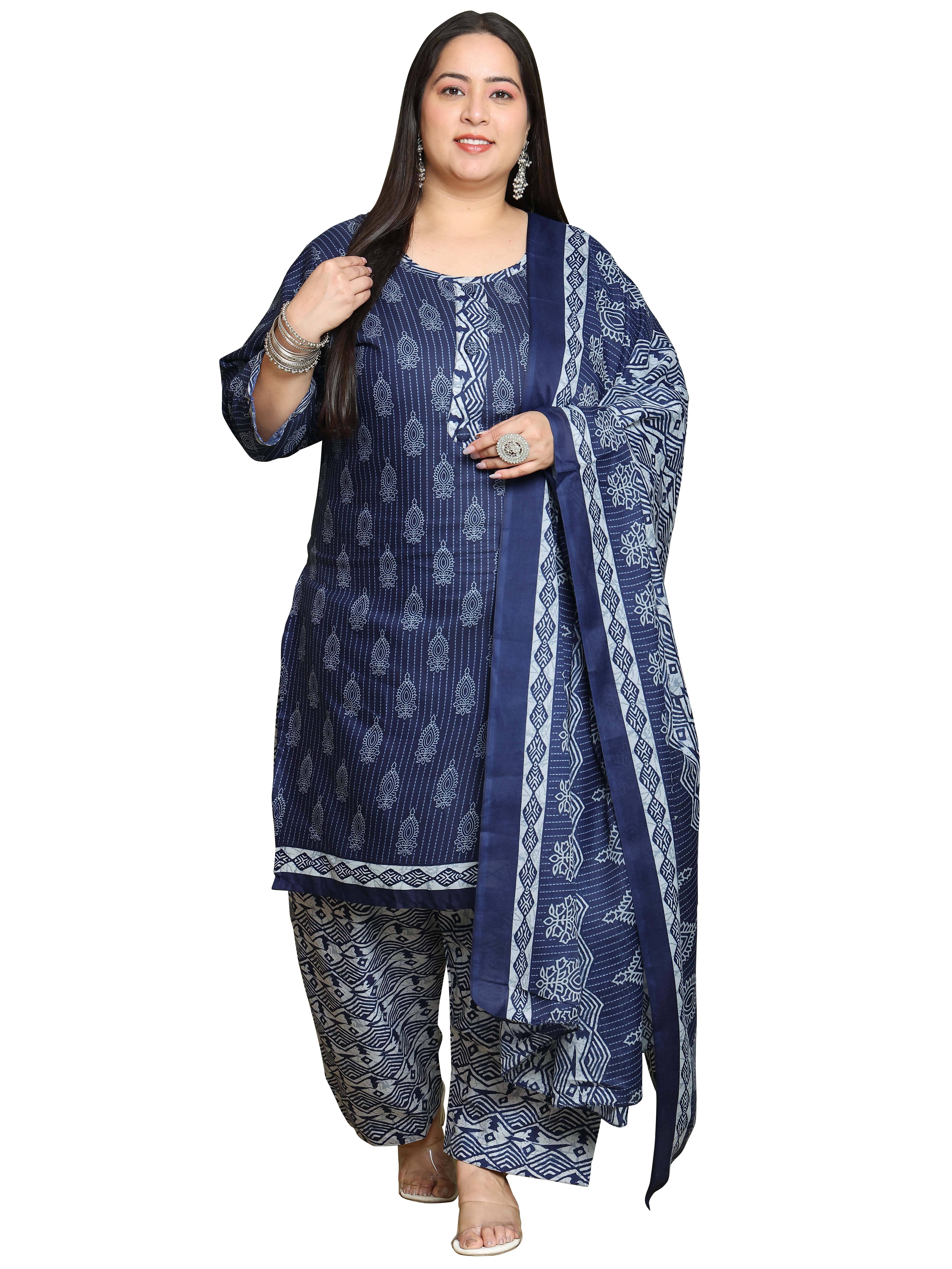 wonder weave Women Cotton Blend Printed Straight Kurti With Patiala Salwar ( Navy Blue )     			wonder weave Women Cotton Blend Printed Straight Kurti With Patiala Salwar ( Navy Blue )