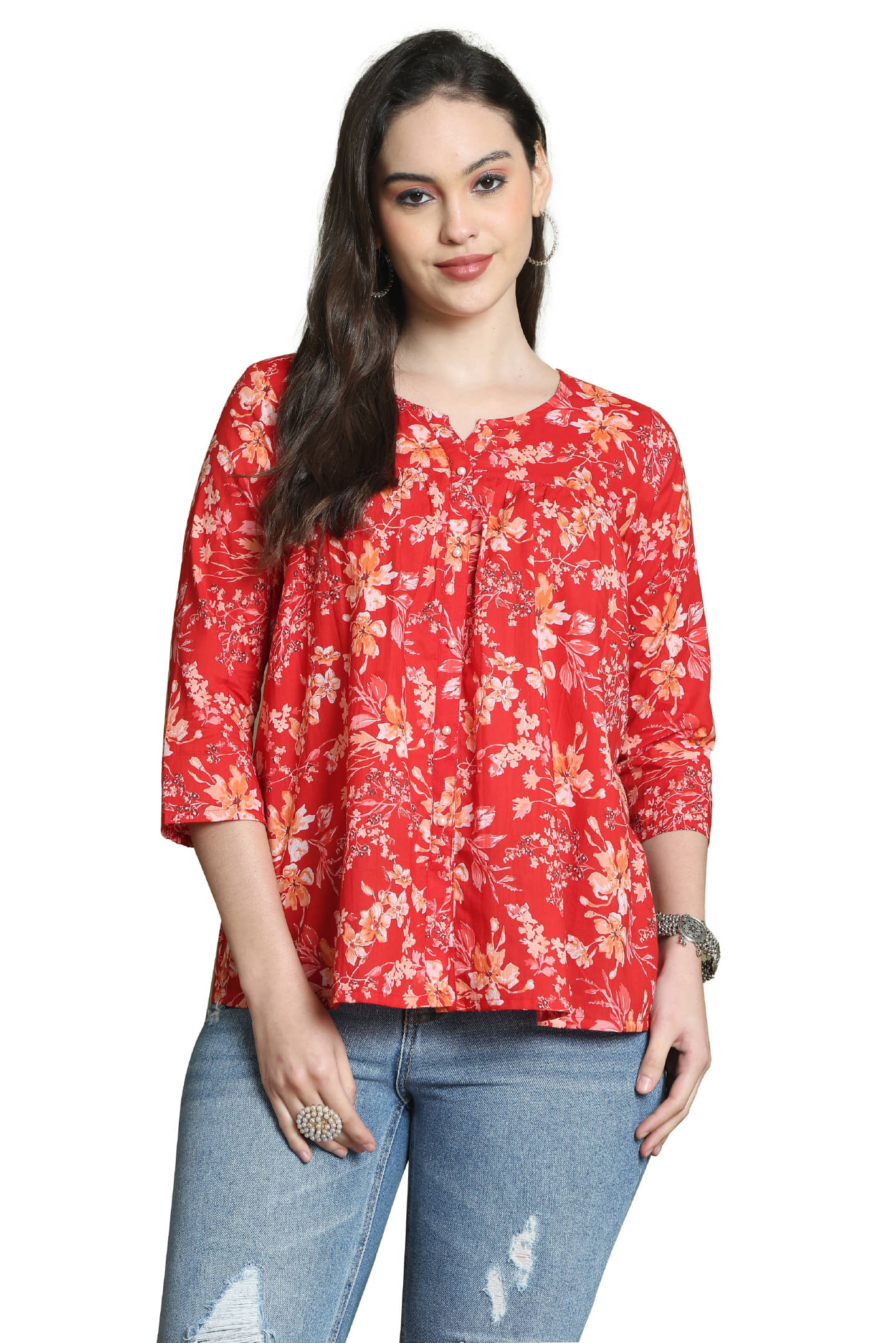 wonder weave Women Cotton Printed Straight Kurti ( Red )     			wonder weave Women Cotton Printed Straight Kurti ( Red )