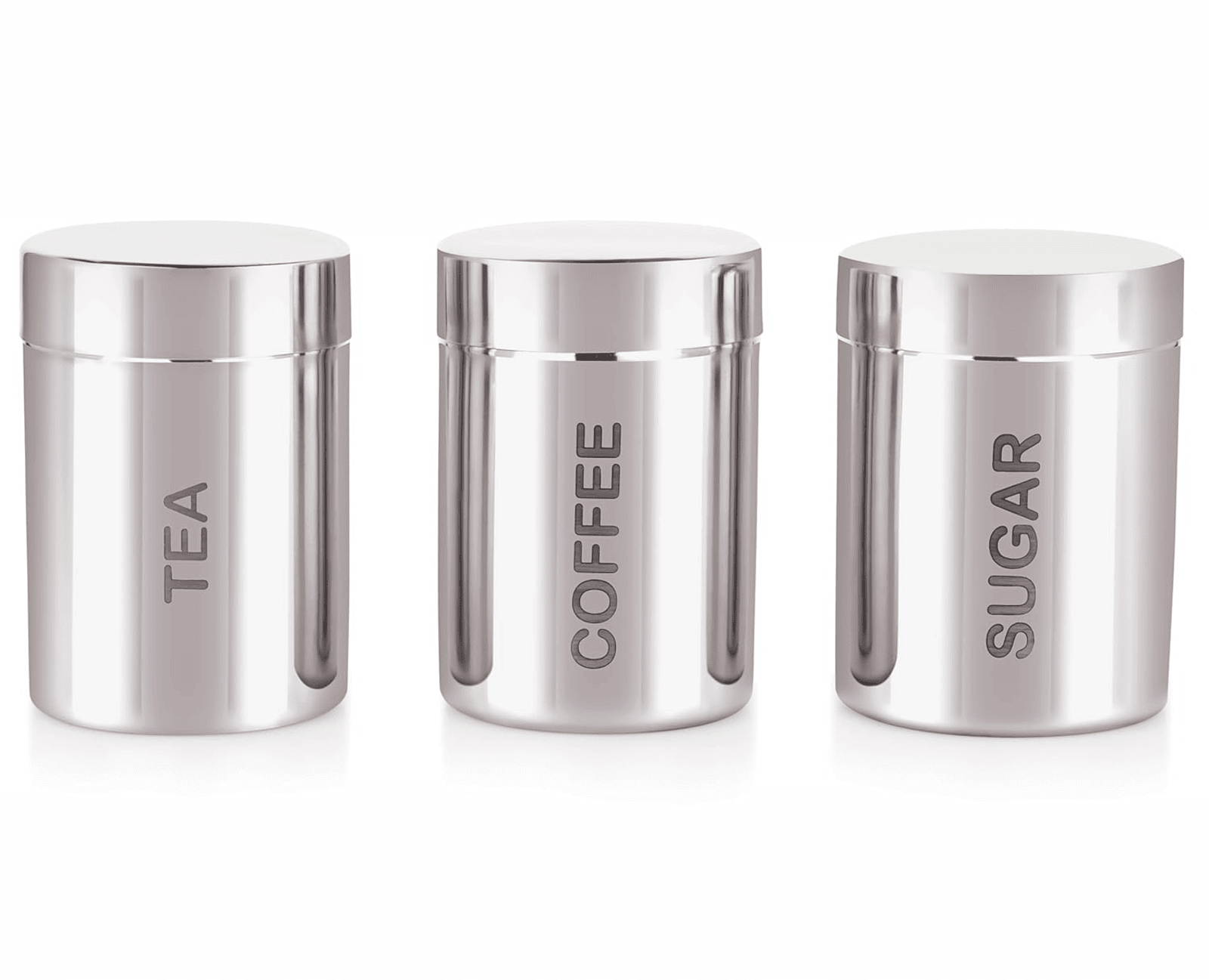 ATROCK Storage Canister Steel Silver Tea/Coffee/Sugar Container ( Set of 3 )