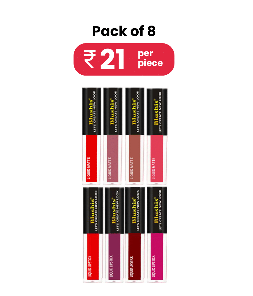     			Blushis Waterproof Longlast Liquid Matte Mini Lipsticks Combo Of 8 (Nude & Red Edition, 32 Ml)