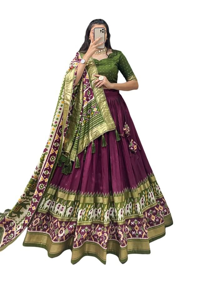     			CYNOR Purple Tussar Silk Chaniya Choli Semi Stitched Lehenga Single