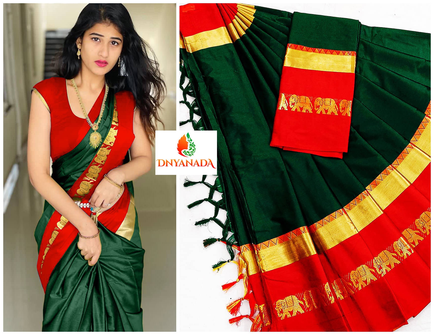    			Dnyanada Cotton Silk Embellished Saree With Unstitched Blouse Piece ( Light Green )