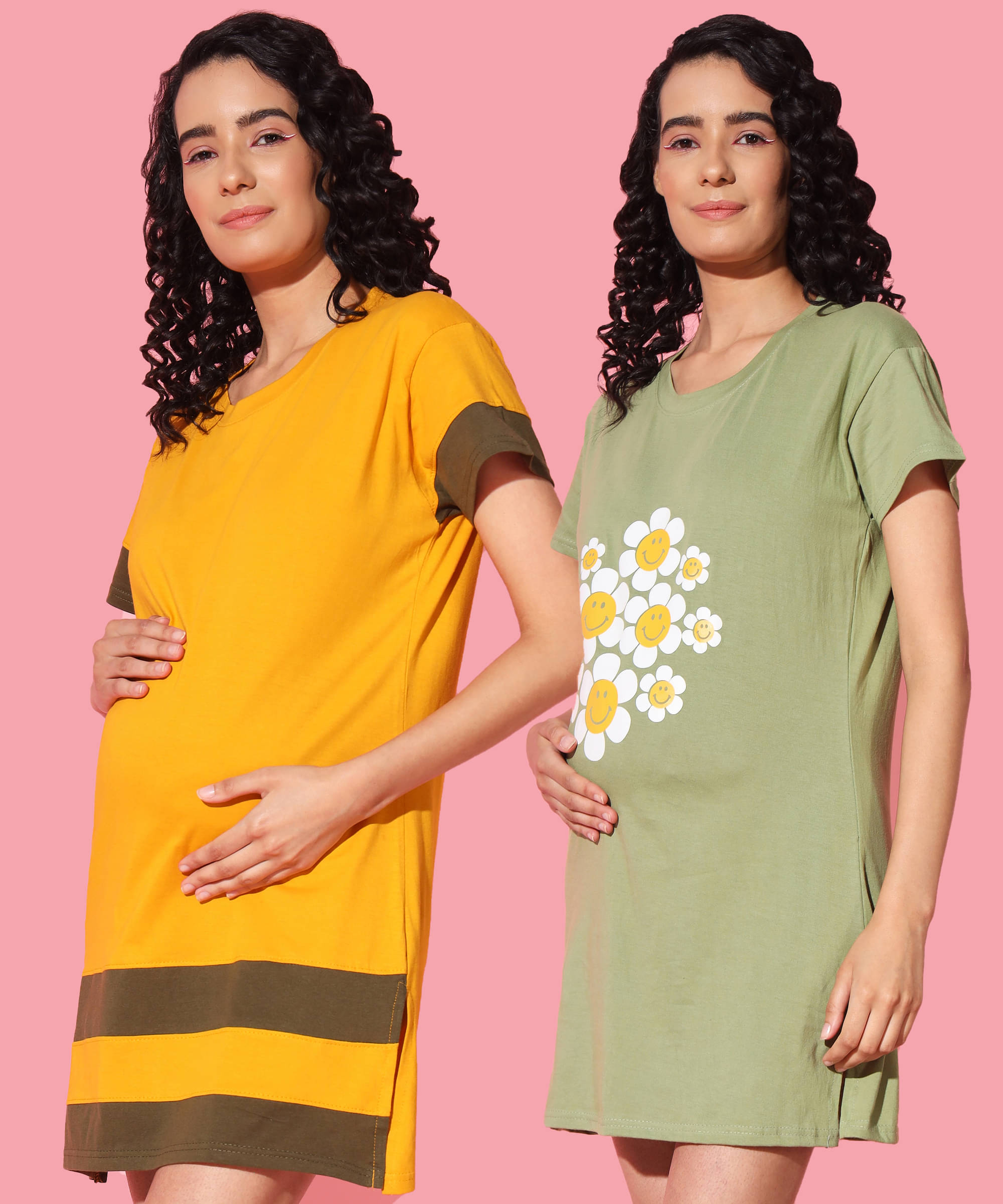     			GRAND MALBORK Multicolor Cotton Women's Maternity Dress ( Pack of 2 )