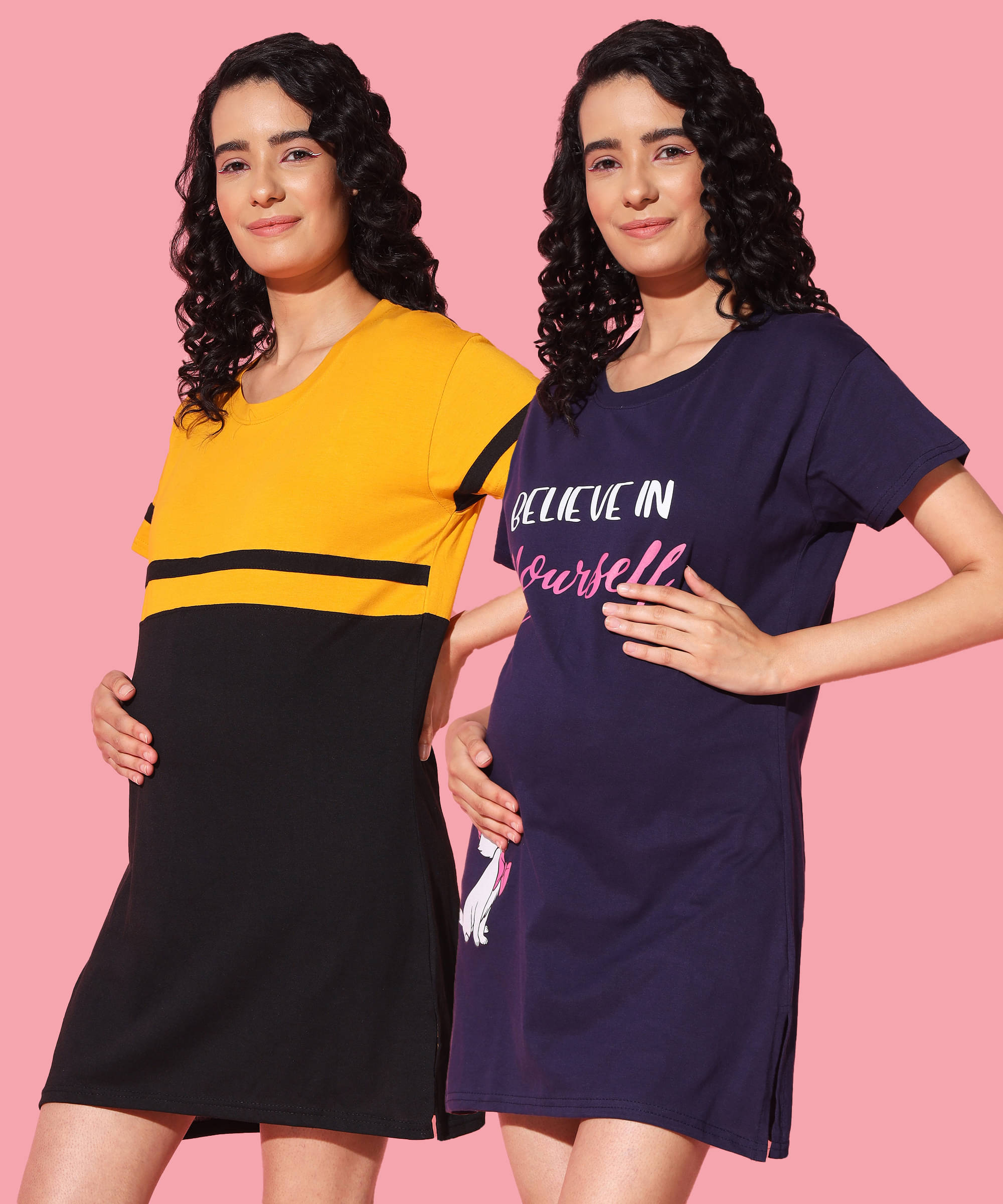     			GRAND MALBORK Multicolor Cotton Women's Maternity Dress ( Pack of 2 )