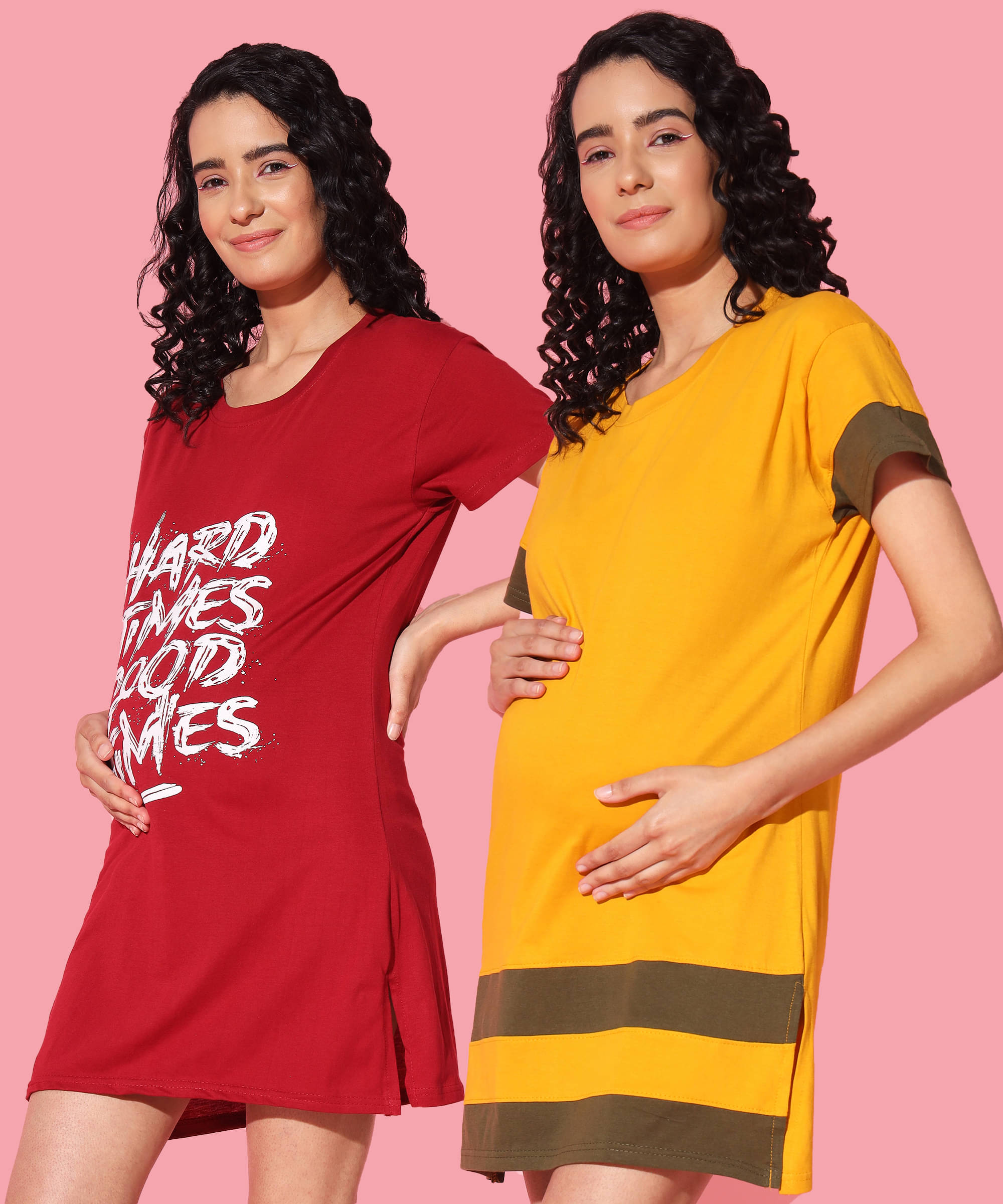     			GRAND MALBORK Multicolor Cotton Women's Maternity Dress ( Pack of 2 )