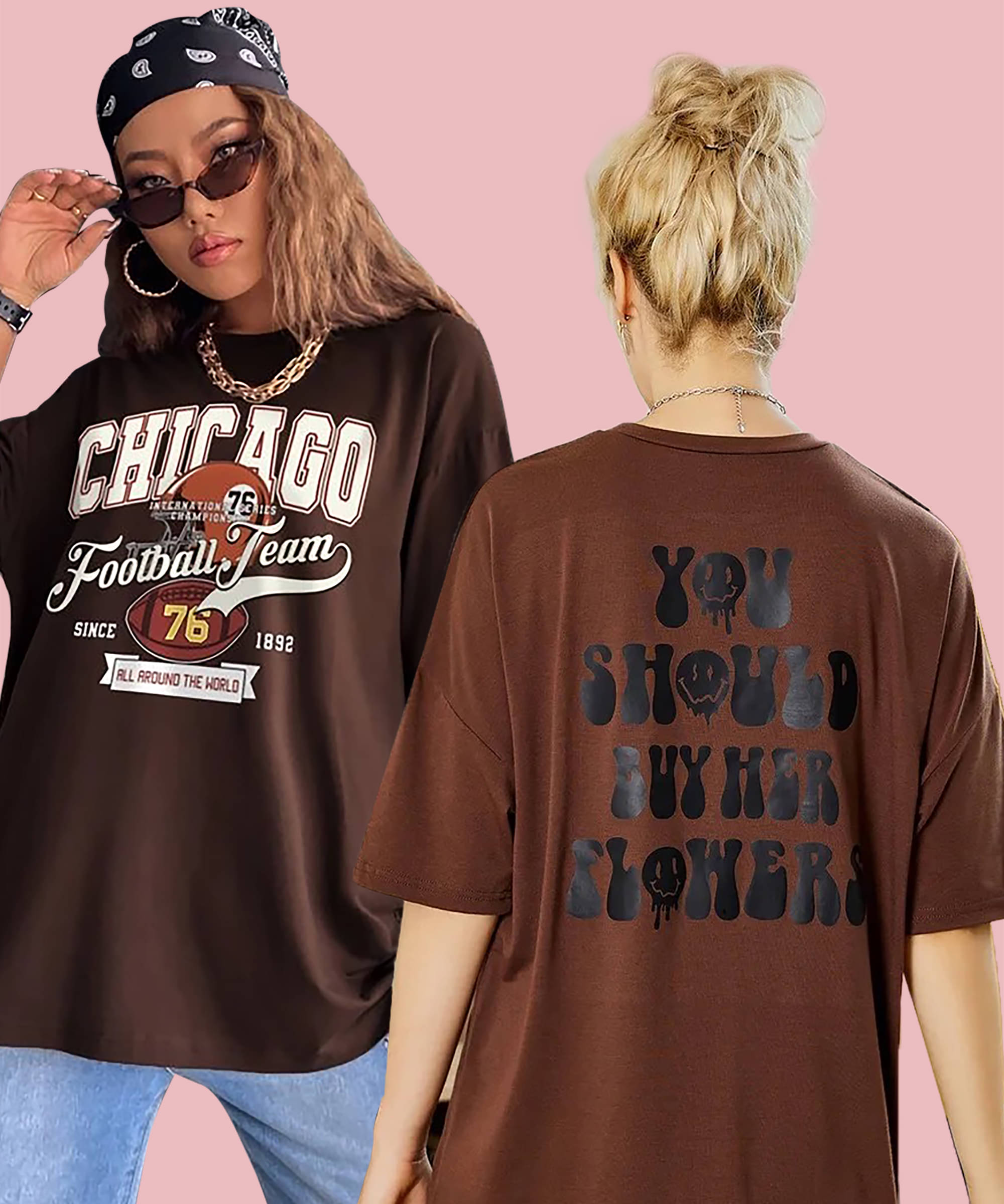     			GRAND MALBORK Women Cotton Printed Oversized Fit Round Neck T-Shirt ( Multicolor )