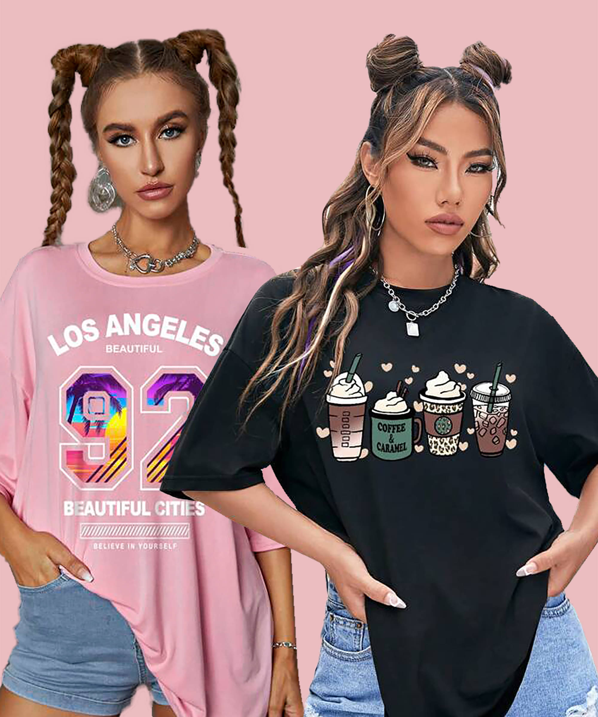 GRAND MALBORK Women Cotton Printed Oversized Fit Round Neck T-Shirt ( Multicolor )     			GRAND MALBORK Women Cotton Printed Oversized Fit Round Neck T-Shirt ( Multicolor )