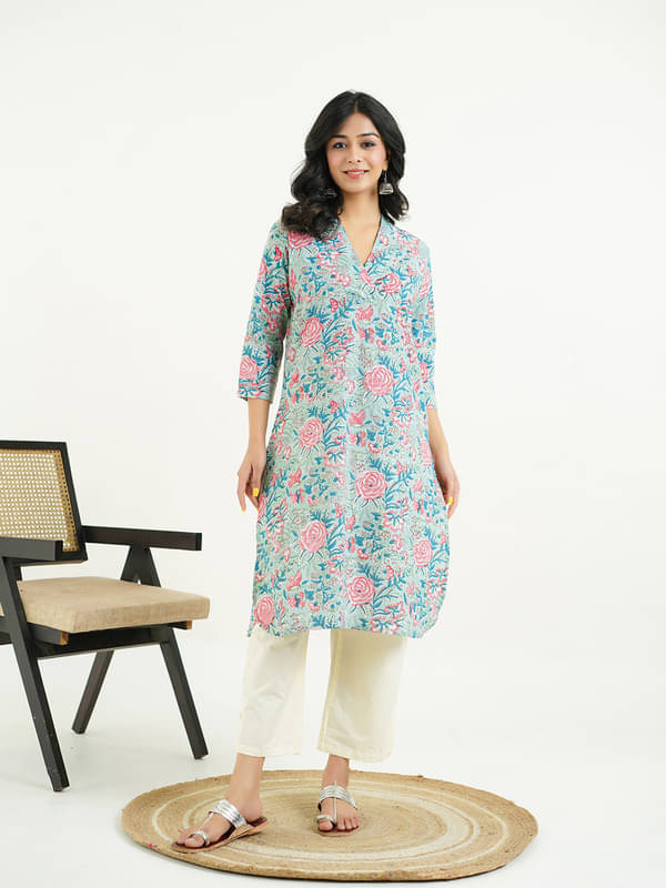     			Goodhand Women Cotton Printed Straight Kurti ( Green )