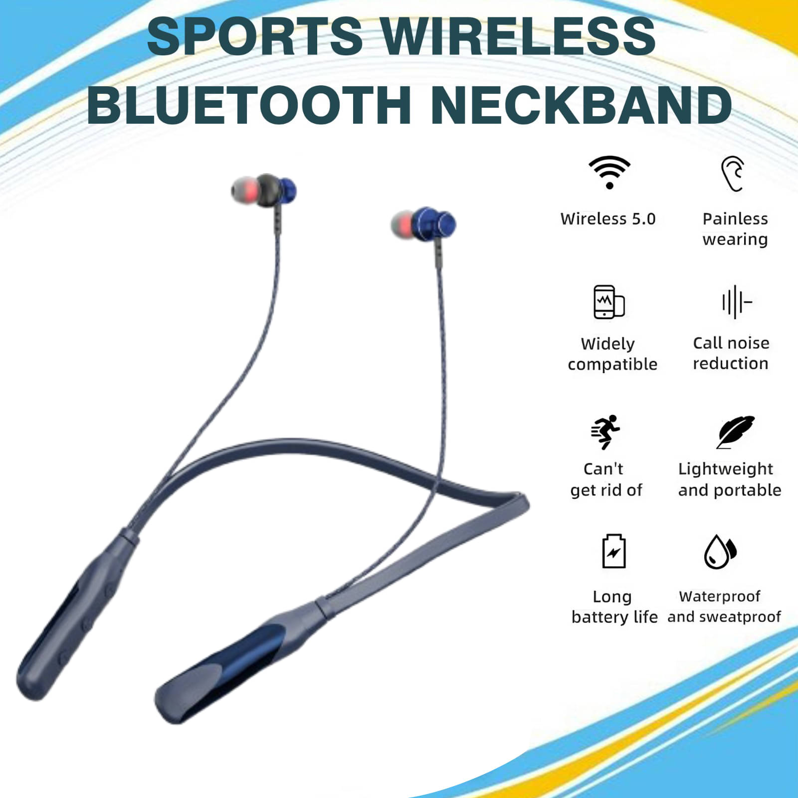     			HUG PUPPY Wireless Bluetooth Sweat proof  Neckband Headphones – Ideal for Gym & Travel (Blue)
