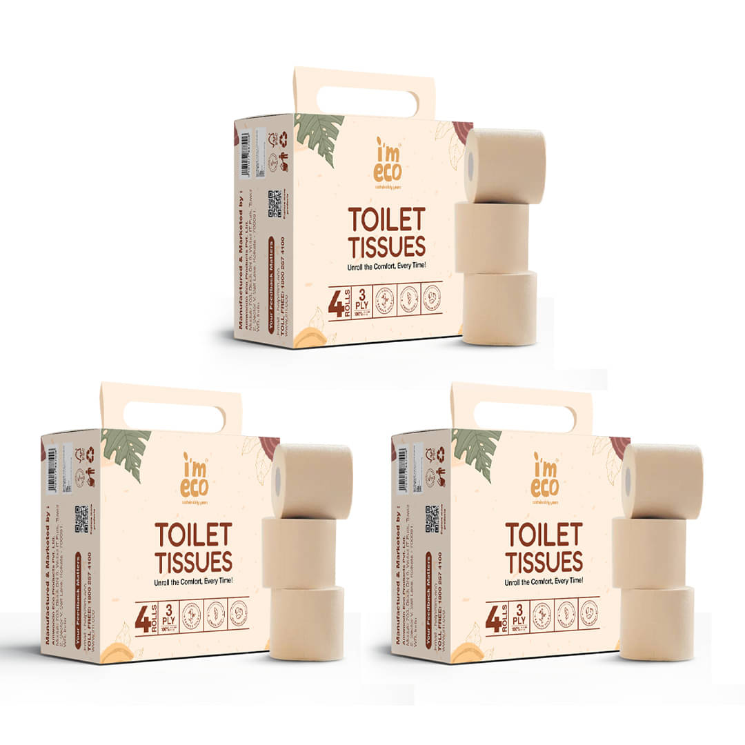     			IMECO Soft Bamboo Toilet Paper Rolls | Unbleached & Eco-Friendly | 3 Ply | 100% Natural, Soft & Highly Absorbent Bathroom Tissue Rolls | Durable & Sustainable | 4 Rolls x Pack of 3 | 220 Pulls Each | 2640 Sheets