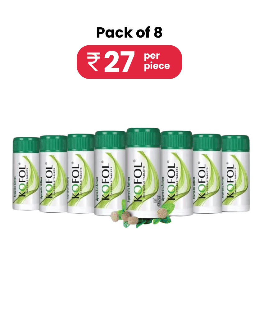 Kofol Chewable Ayurvedic Tablets For Cough Sore Throat & Bad Breath (60 Tablets) Pack of 8