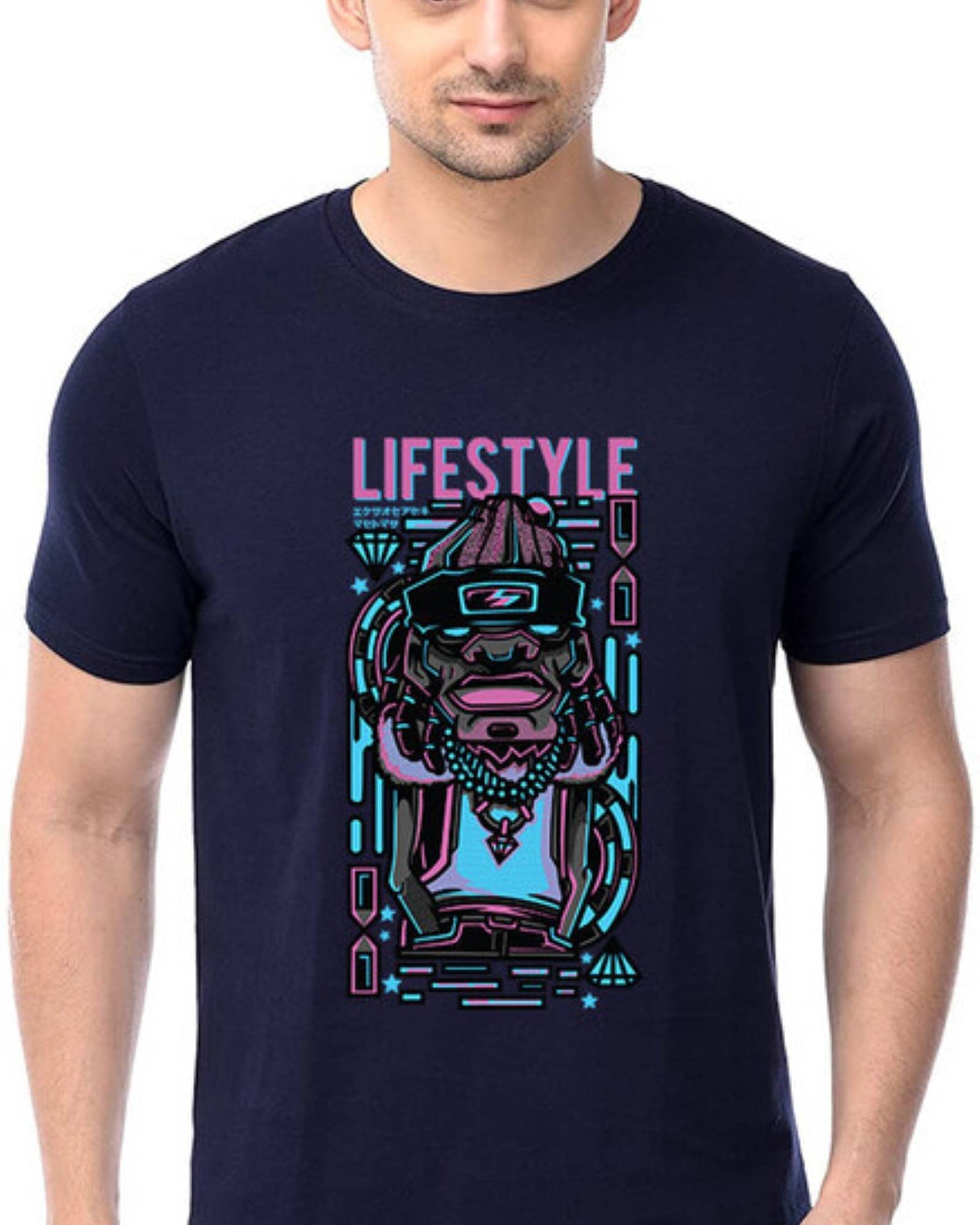 Lavishoak Men Cotton Blend Regular Fit Printed T-Shirt ( Navy ) Lavishoak Men Cotton Blend Regular Fit Printed T-Shirt ( Navy )