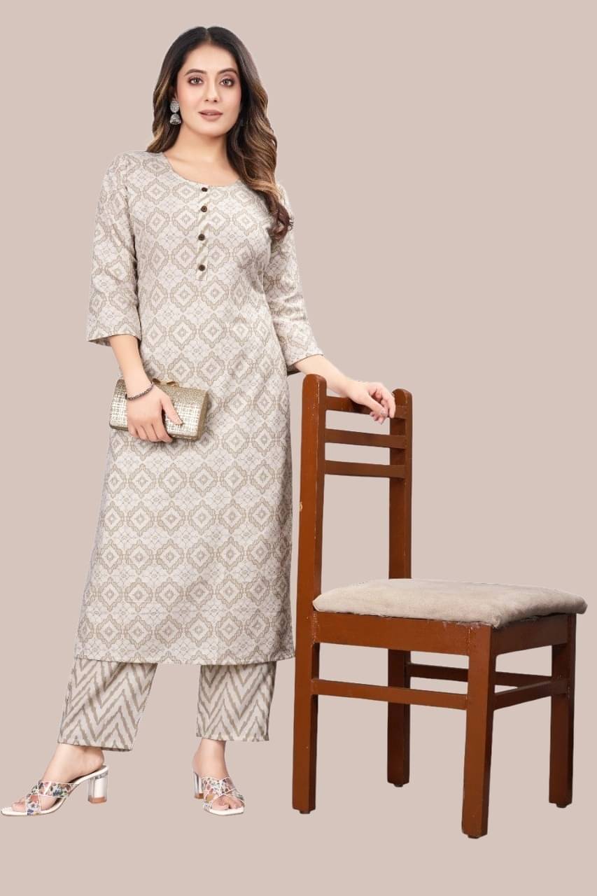 MEHUL TEXTILE / MVC GROUP OF COMPANY Women Cotton Printed Straight Kurti With Palazzo ( Brown ) MEHUL TEXTILE / MVC GROUP OF COMPANY Women Cotton Printed Straight Kurti With Palazzo ( Brown )