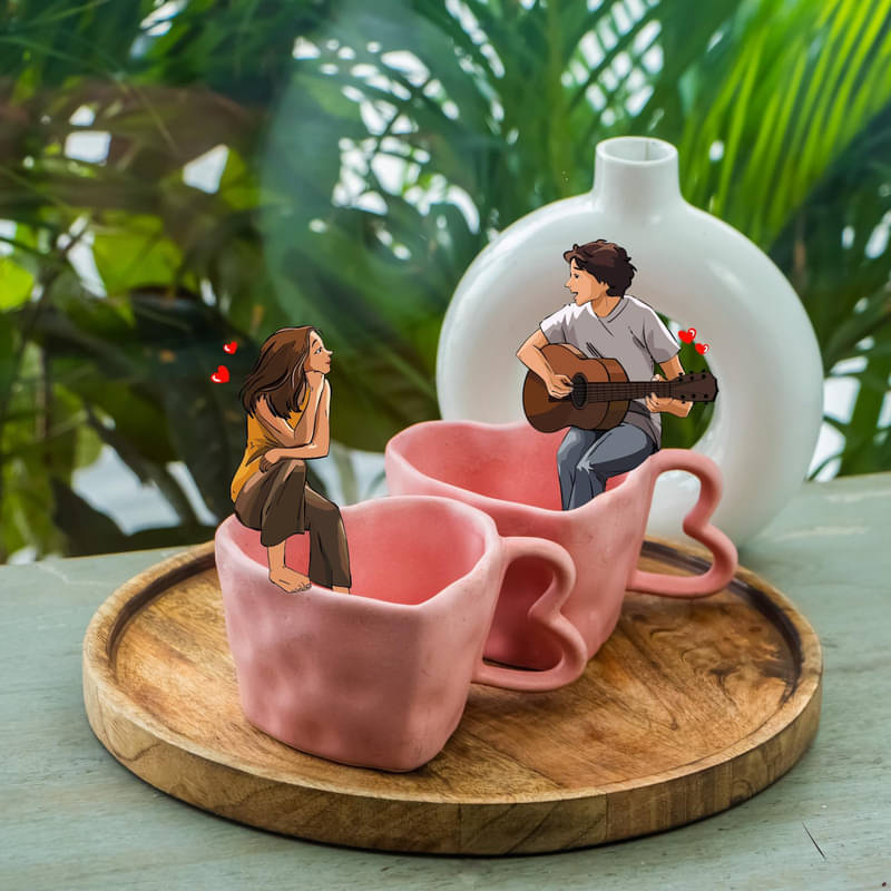     			Rare Planet Pink Heart Design Ceramic Coffee Mug 350 mL ( Pack of 2 )