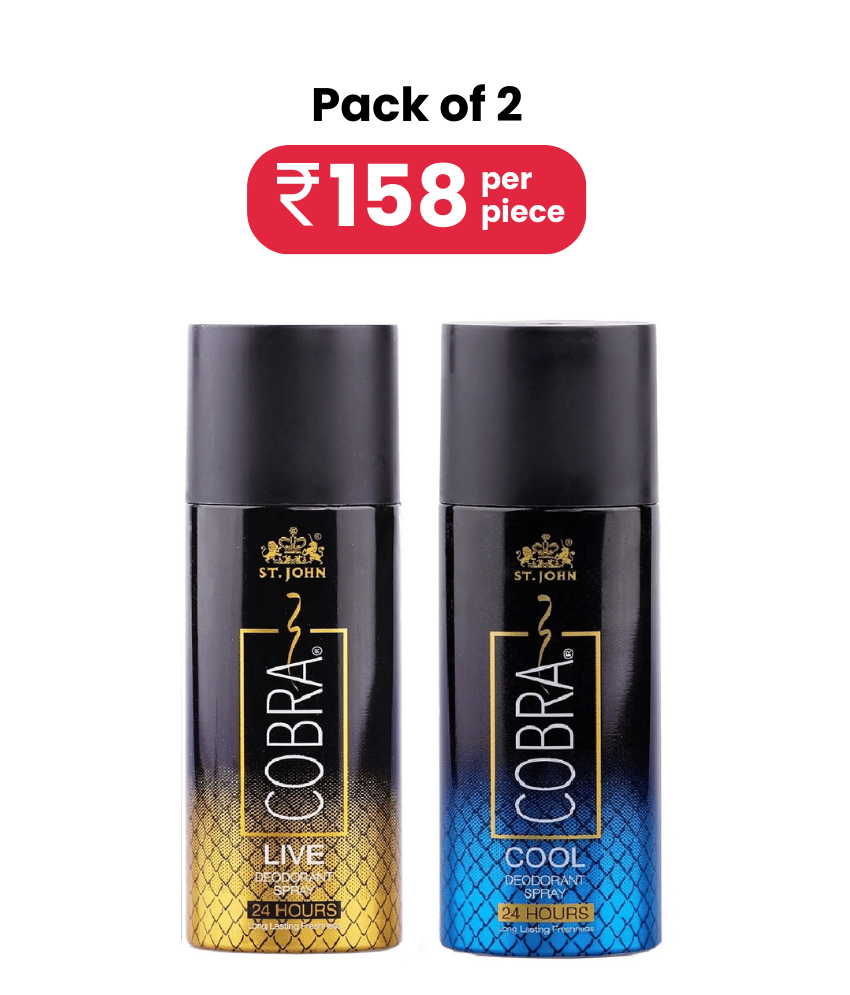 ST.JOHN Cobra Live & Cool Long Lasting Deodorant Spray for Men 150ml Each (300ml)- Pack of 2