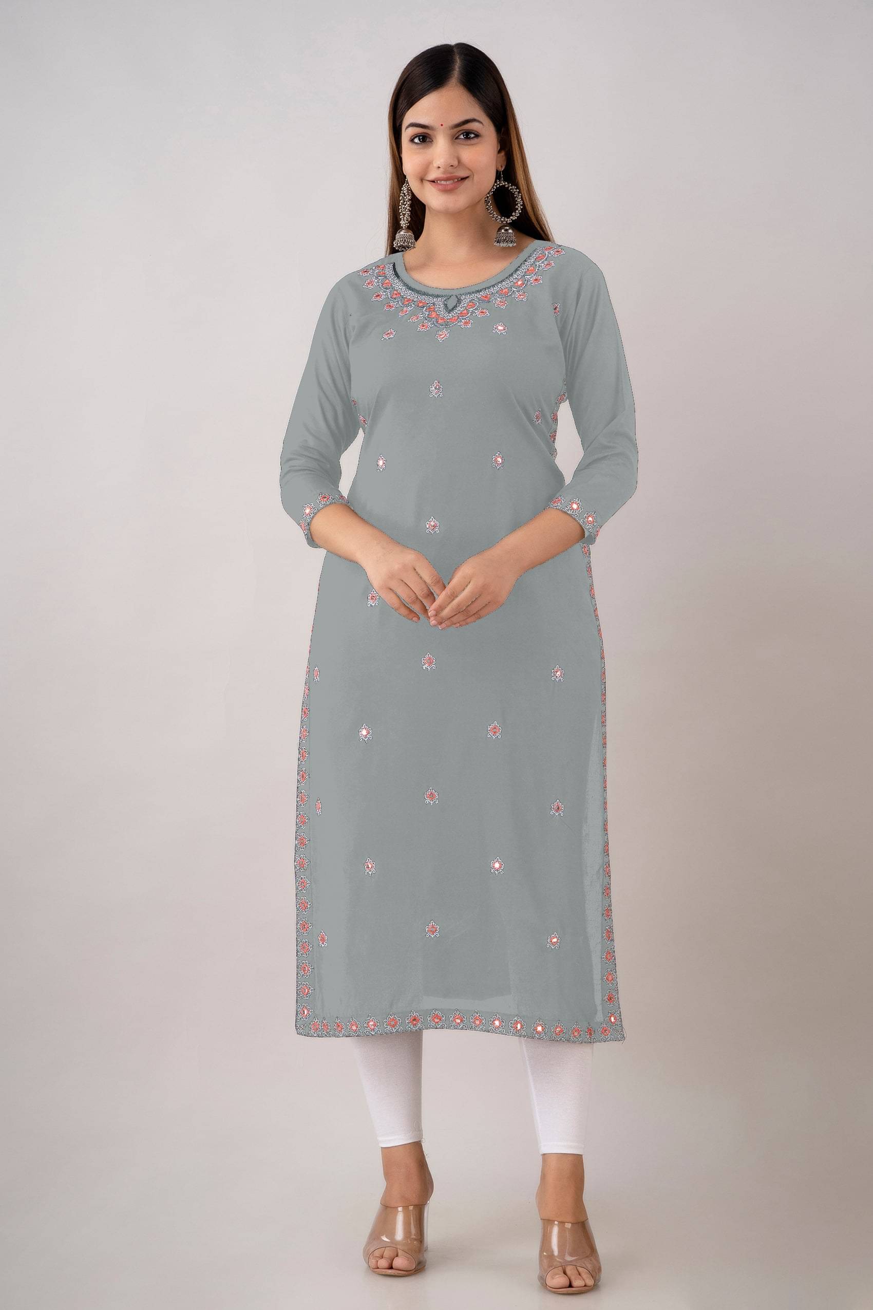 Udati Kaliya Women Rayon Embellished Straight Kurti ( Grey ) Udati Kaliya Women Rayon Embellished Straight Kurti ( Grey )