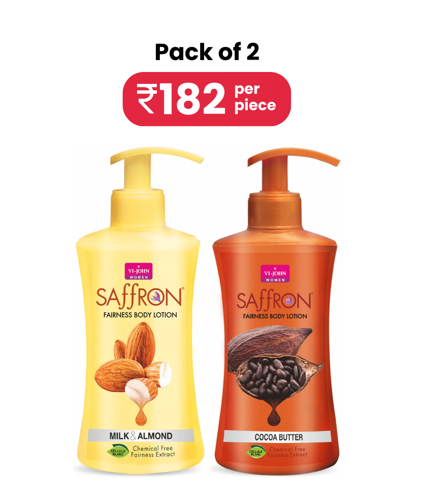     			VI-JOHN Saffron Fairness Body Lotion Milk Almond & Cocoa Butter 250ml Each (500ml)- Pack of 2