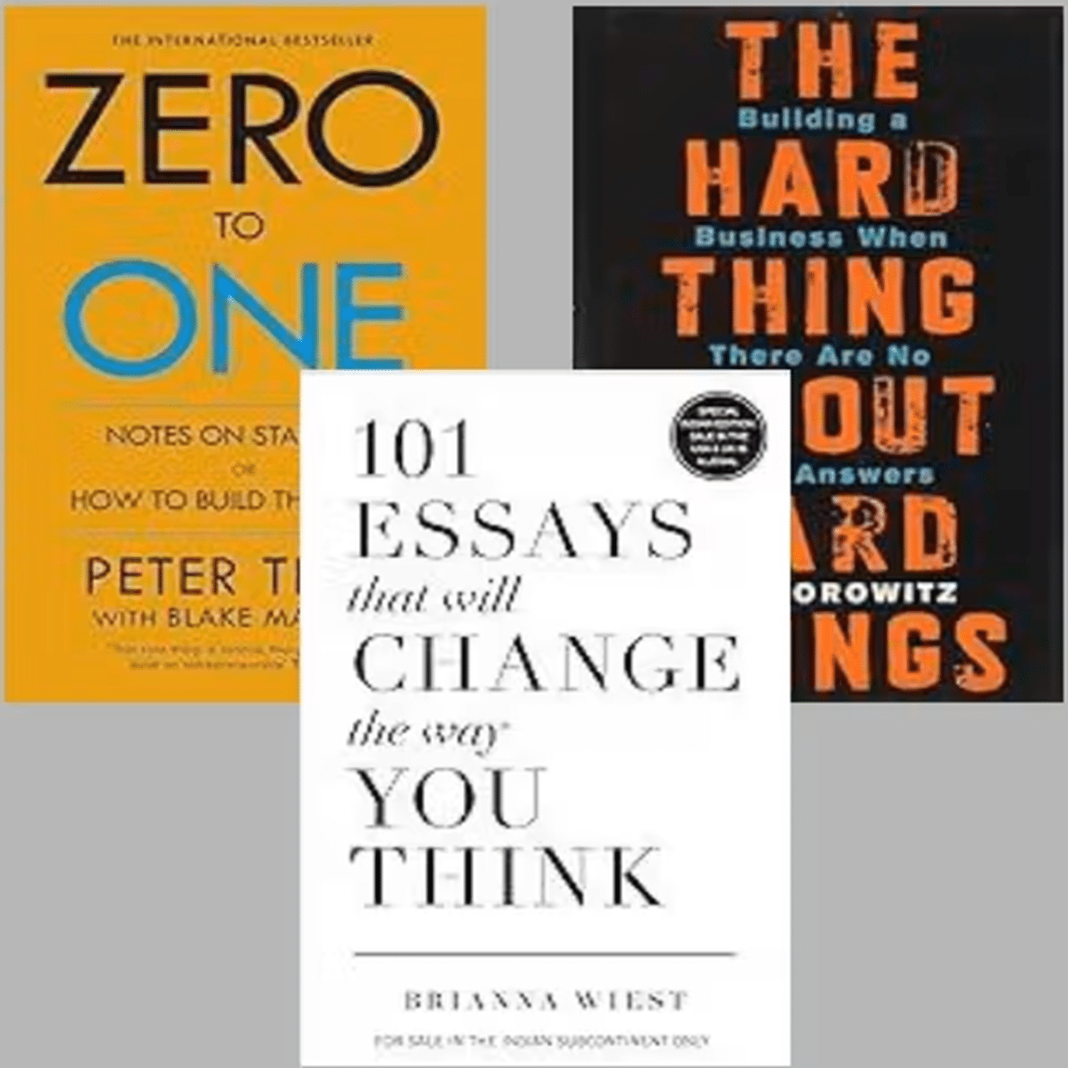     			Zero To One + The Hard Thing about Hard Thing + 101 Essays That Will Change The Way You Think