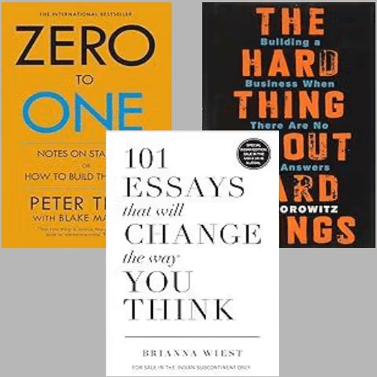     			Zero To One + The Hard Thing about Hard Thing + 101 Essays That Will Change The Way You Think