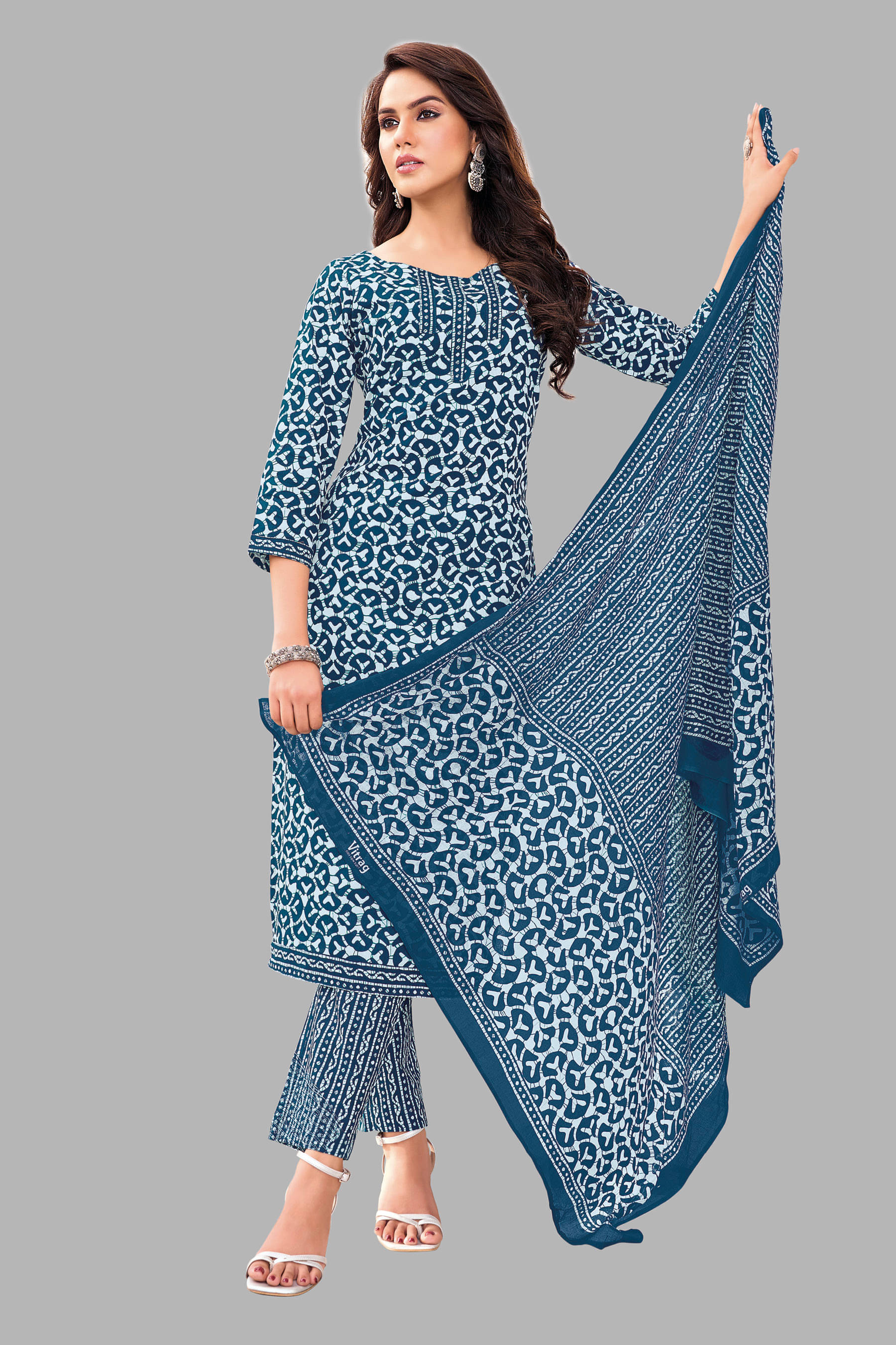     			shree jeenmata collection Women Cotton Printed Straight Kurti With Pants ( Blue )