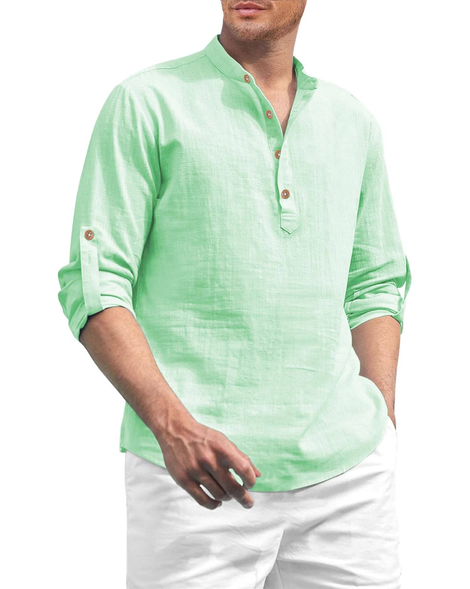     			CROWNTAIL Lime Green Cotton Men's Shirt Style Kurta ( Pack of 1 )