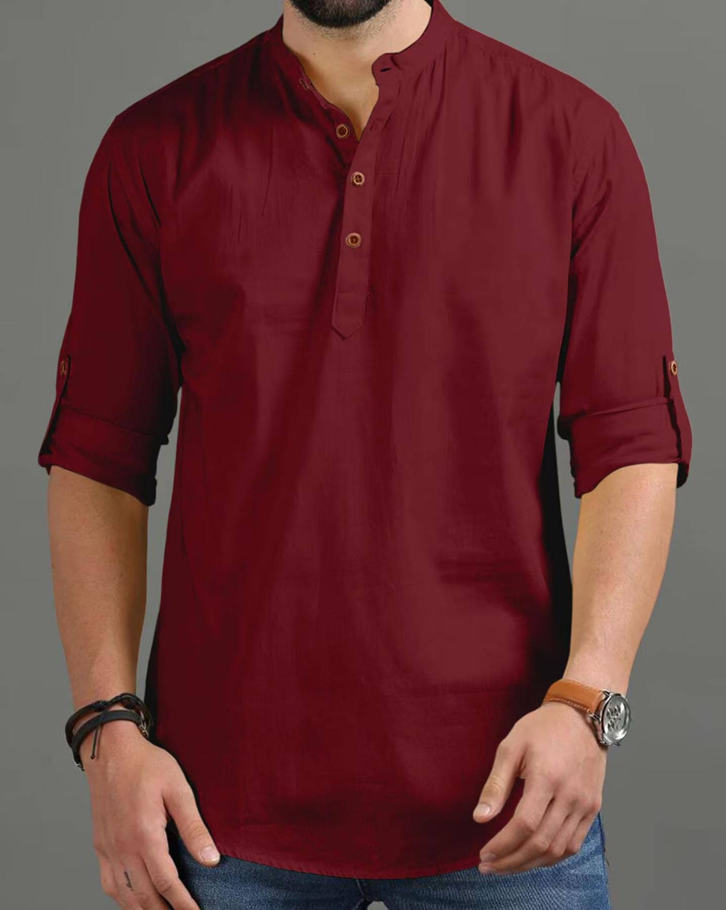     			CROWNTAIL Maroon Cotton Men's Shirt Style Kurta ( Pack of 1 )