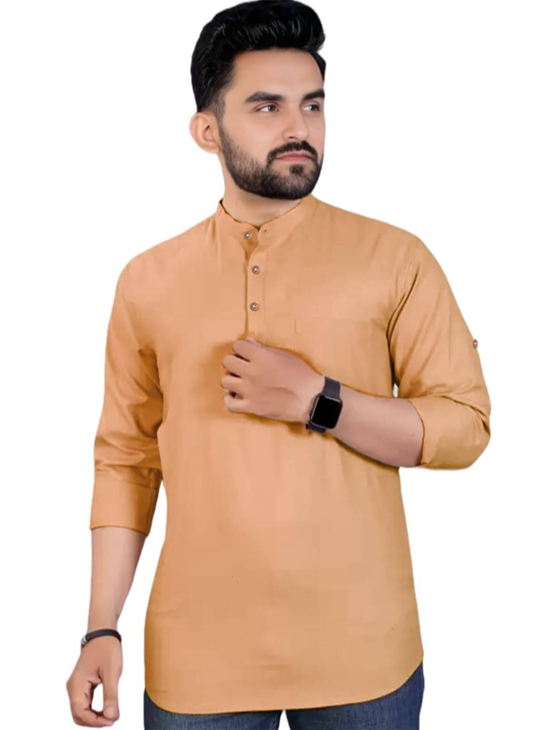     			CROWNTAIL Orange Cotton Men's Shirt Style Kurta ( Pack of 1 )