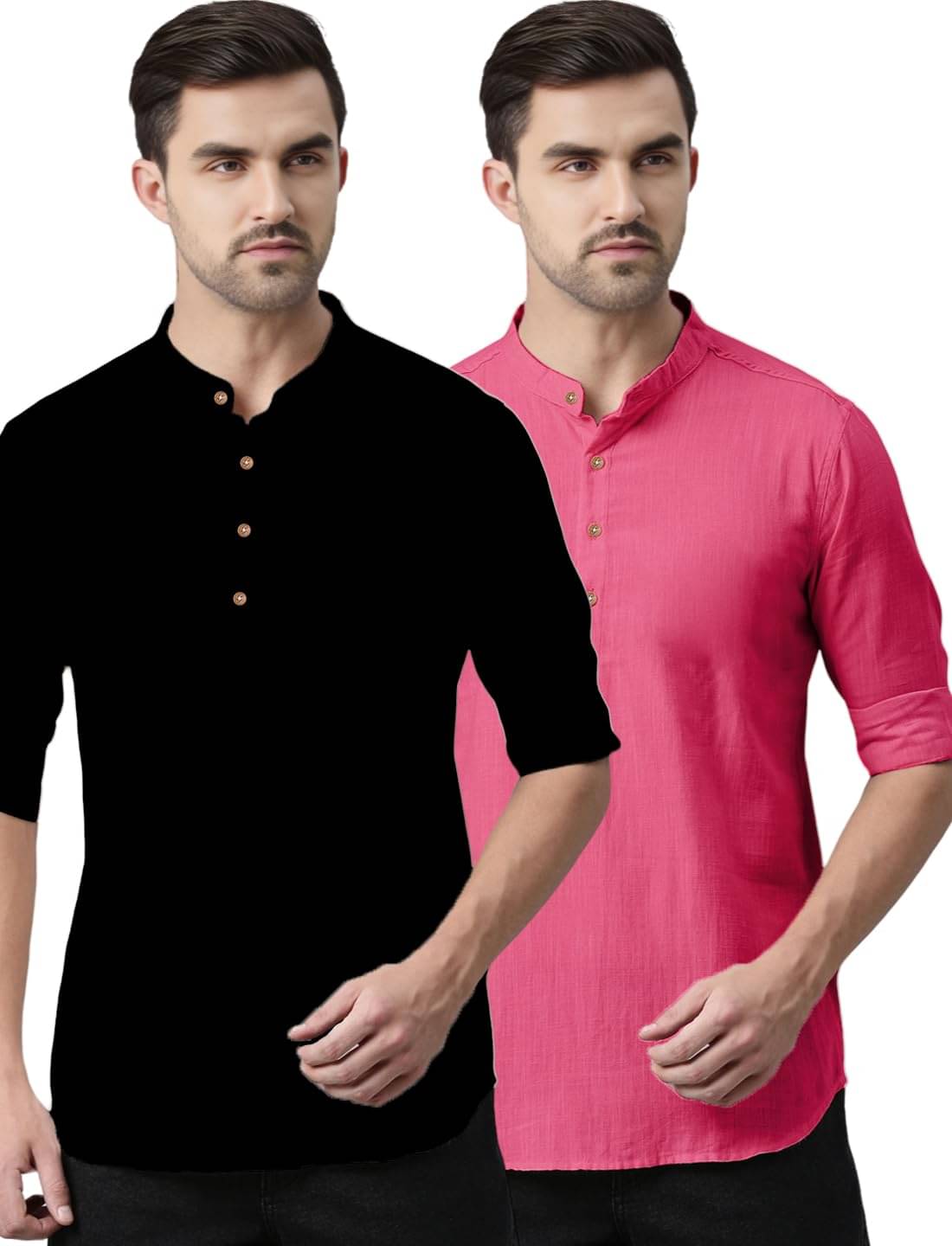 CROWNTAIL Pink Cotton Men's Shirt Style Kurta ( Pack of 2 ) CROWNTAIL Pink Cotton Men's Shirt Style Kurta ( Pack of 2 )