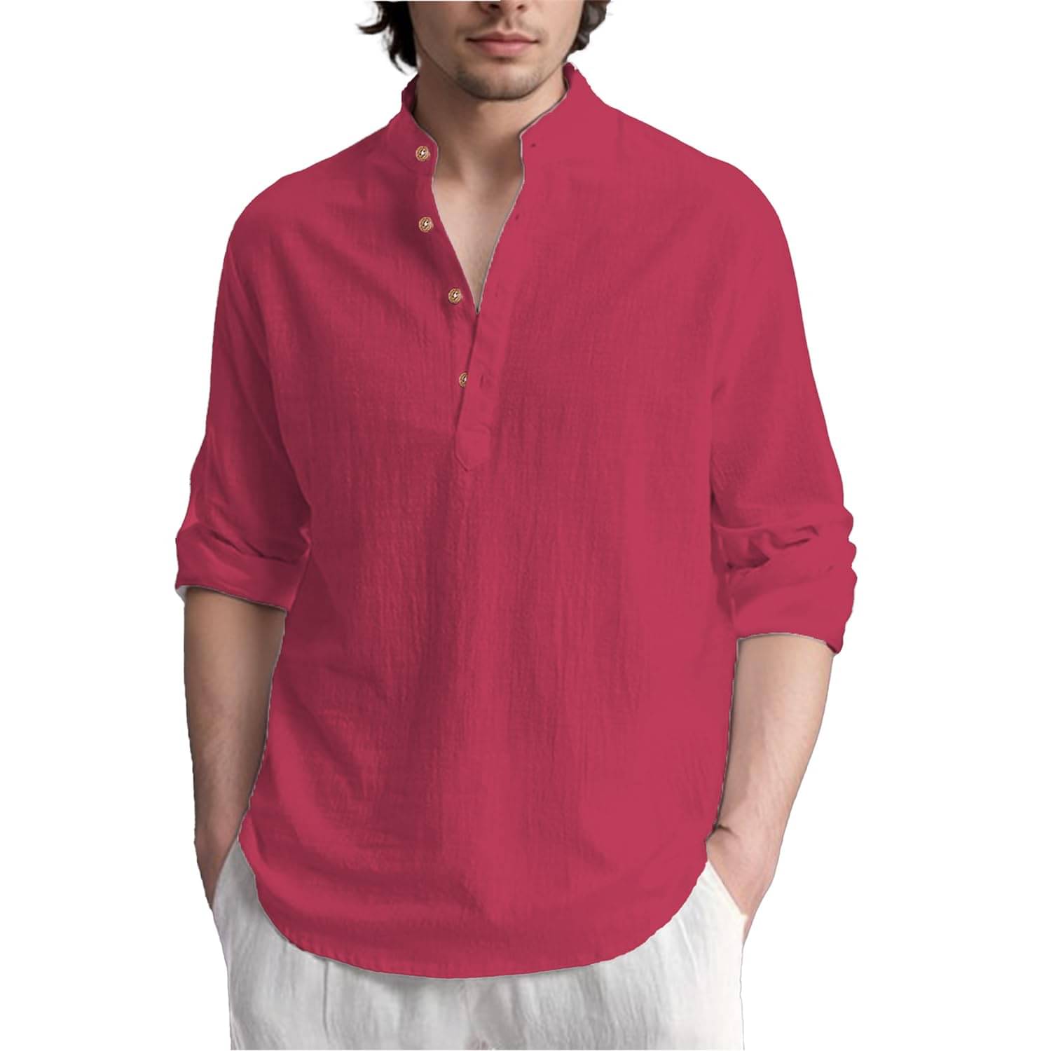 CROWNTAIL Pink Cotton Men's Shirt Style Kurta ( Pack of 1 ) CROWNTAIL Pink Cotton Men's Shirt Style Kurta ( Pack of 1 )