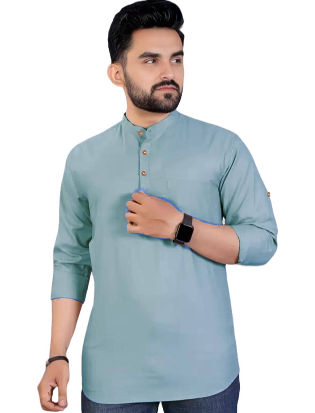     			CROWNTAIL Sky Blue Cotton Men's Shirt Style Kurta ( Pack of 1 )