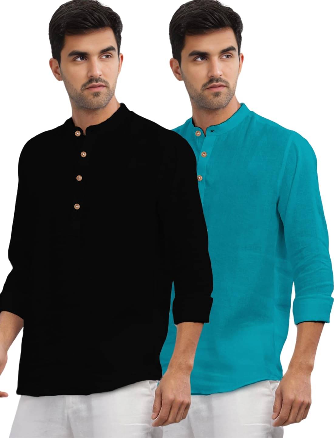 CROWNTAIL Turquoise Cotton Men's Shirt Style Kurta ( Pack of 2 ) CROWNTAIL Turquoise Cotton Men's Shirt Style Kurta ( Pack of 2 )