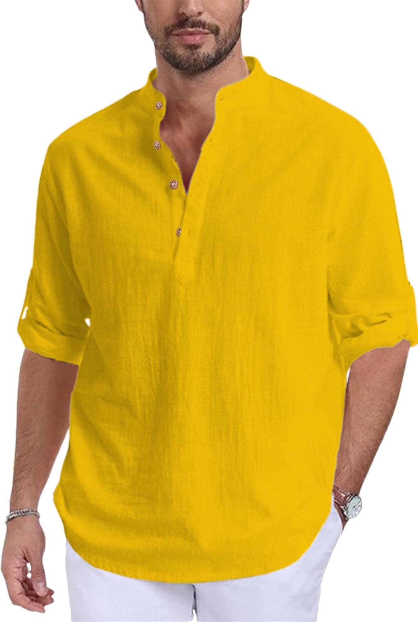 CROWNTAIL Yellow Cotton Men's Shirt Style Kurta ( Pack of 1 ) CROWNTAIL Yellow Cotton Men's Shirt Style Kurta ( Pack of 1 )
