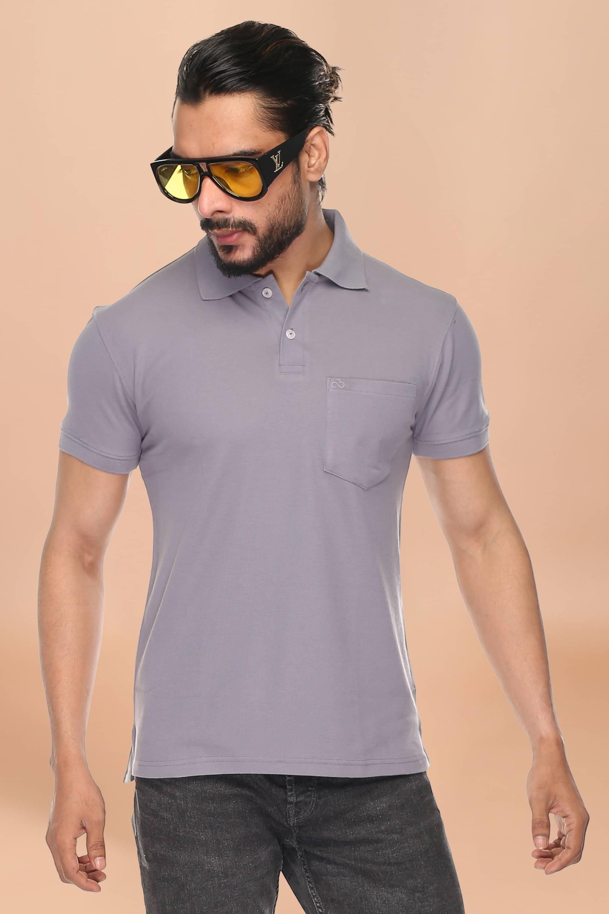     			SKYKNIT Men Cotton Blend Regular Fit Solid Polo T Shirt ( Grey )