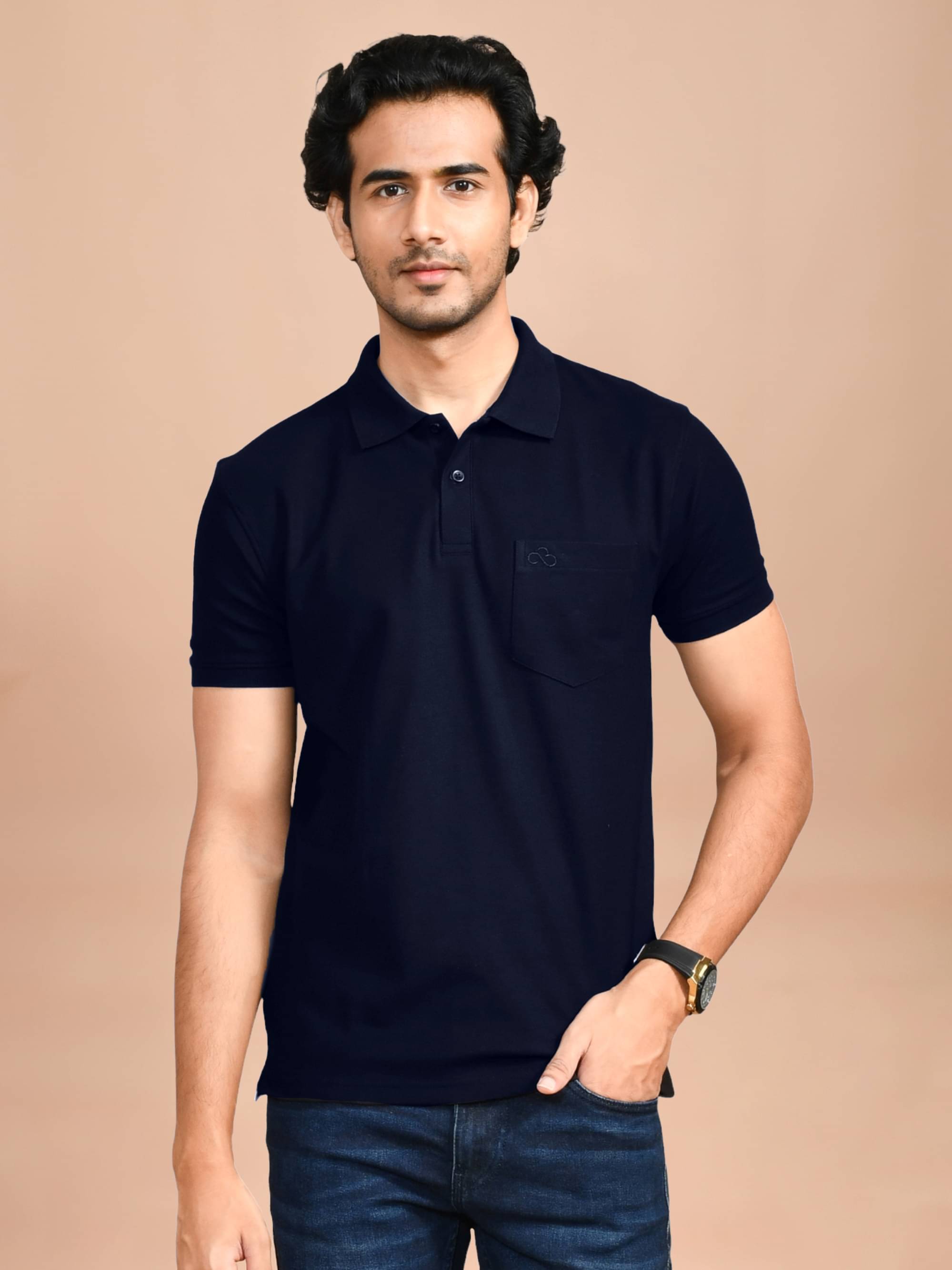 SKYKNIT Men Cotton Blend Regular Fit Solid Polo T Shirt ( Navy Blue ) SKYKNIT Men Cotton Blend Regular Fit Solid Polo T Shirt ( Navy Blue )