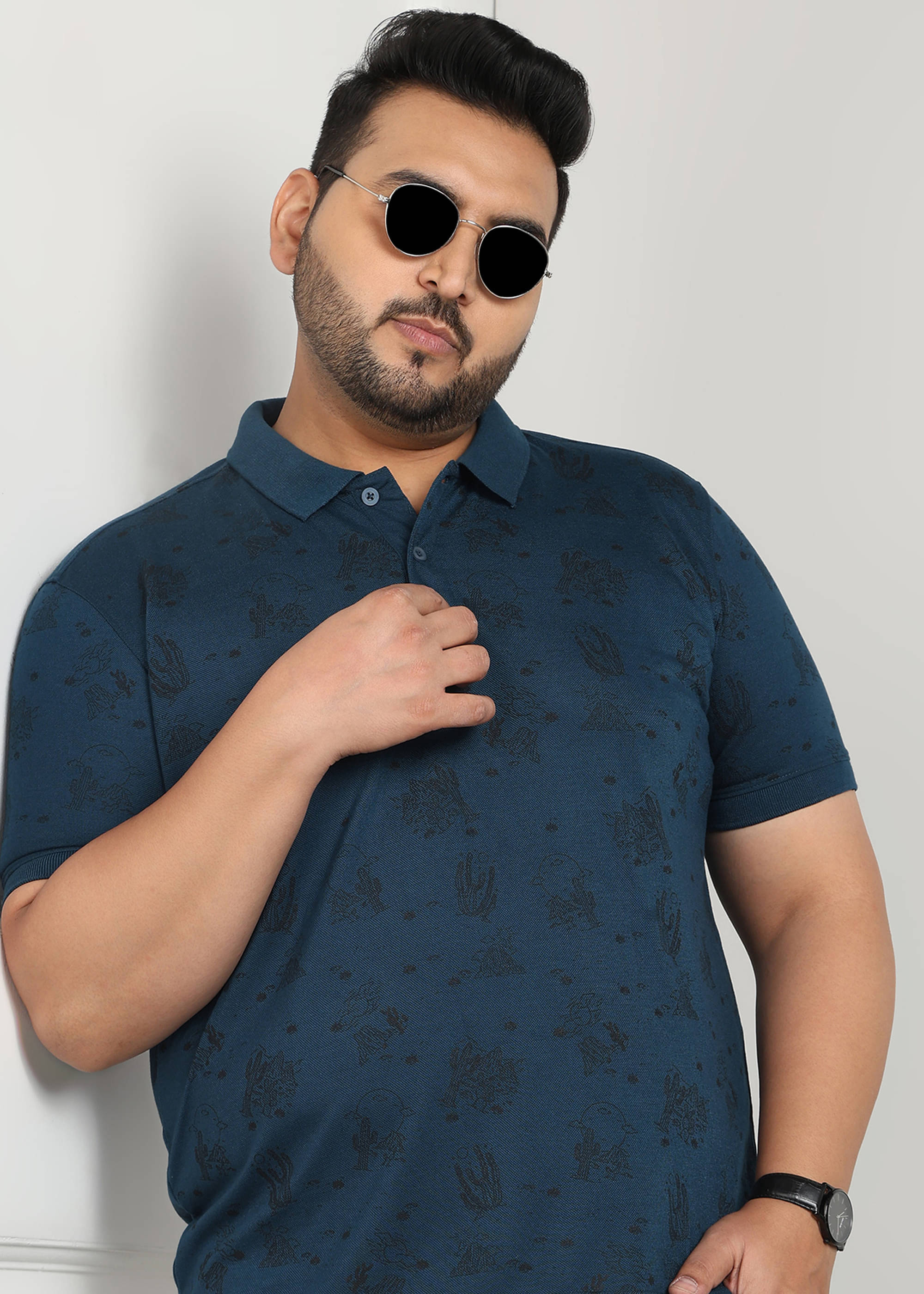 XFOX Men Cotton Blend Regular Fit Printed Polo T Shirt ( Blue ) XFOX Men Cotton Blend Regular Fit Printed Polo T Shirt ( Blue )