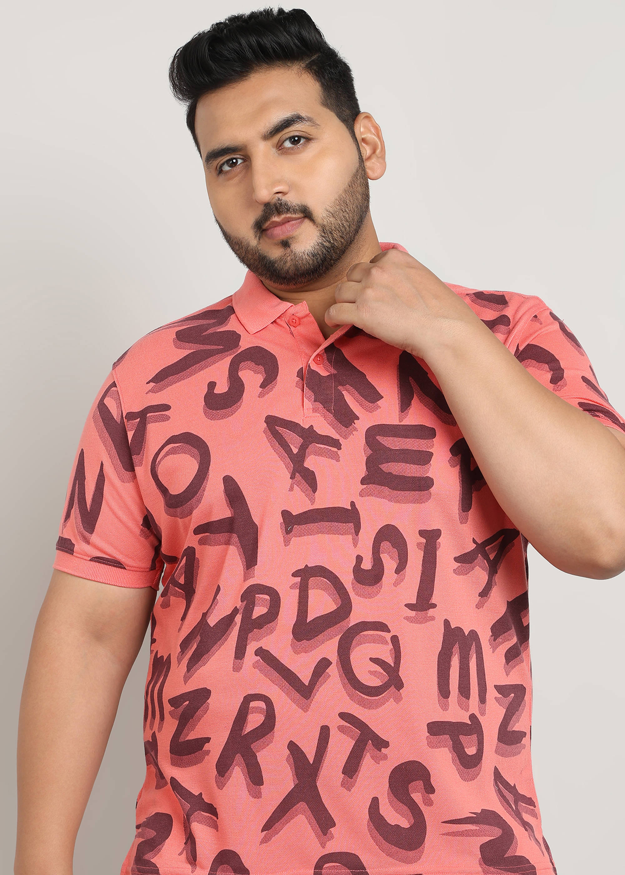     			XFOX Men Cotton Blend Regular Fit Printed Polo T Shirt ( Pink )