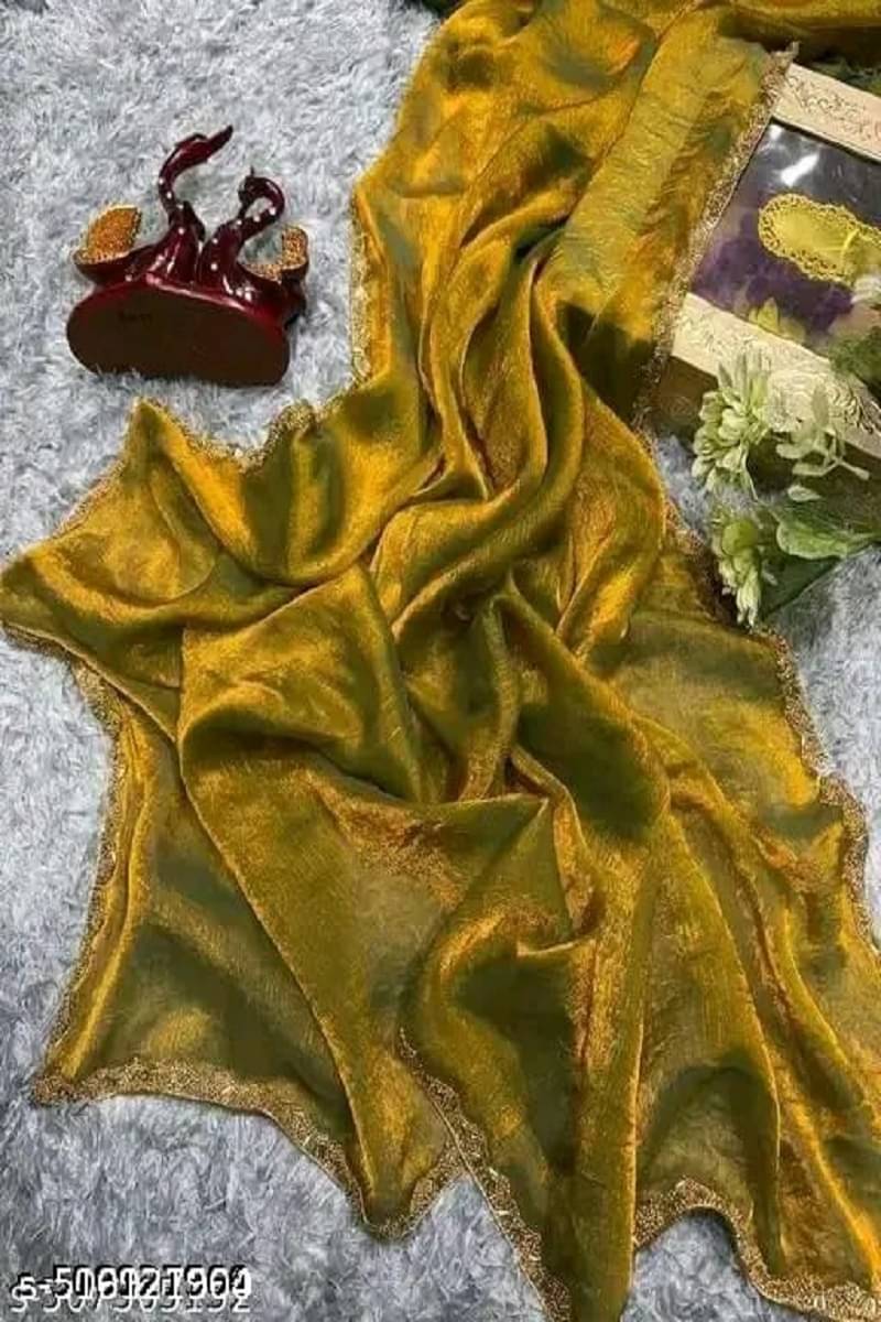 supalee Tex Chiffon Solid Saree With Unstitched Blouse Piece ( Gold ) supalee Tex Chiffon Solid Saree With Unstitched Blouse Piece ( Gold )