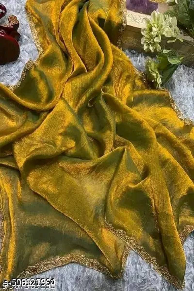 supalee Tex Chiffon Solid Saree With Unstitched Blouse Piece ( Gold ) supalee Tex Chiffon Solid Saree With Unstitched Blouse Piece ( Gold )