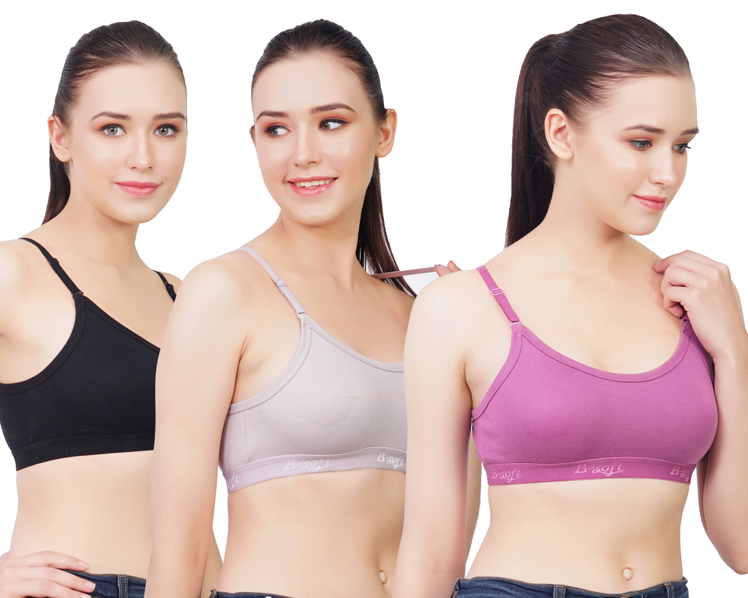B-SOFT Multi Color Cotton Non Padded Women's Sports Bra ( Pack of 3 ) B-SOFT Multi Color Cotton Non Padded Women's Sports Bra ( Pack of 3 )