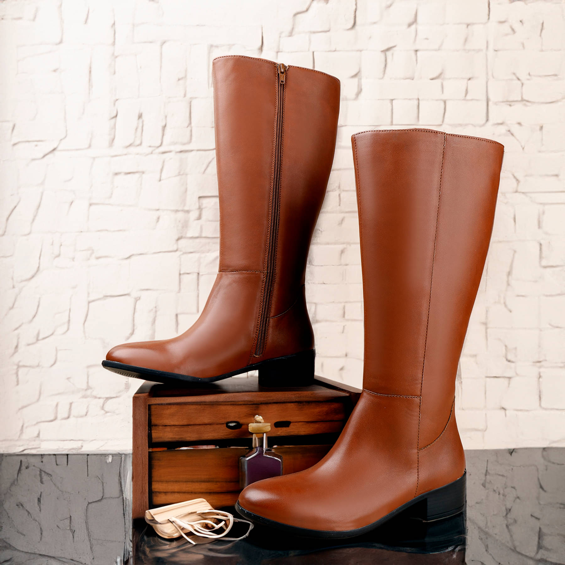     			BXXY Tan Women's Mid Calf Length Boots