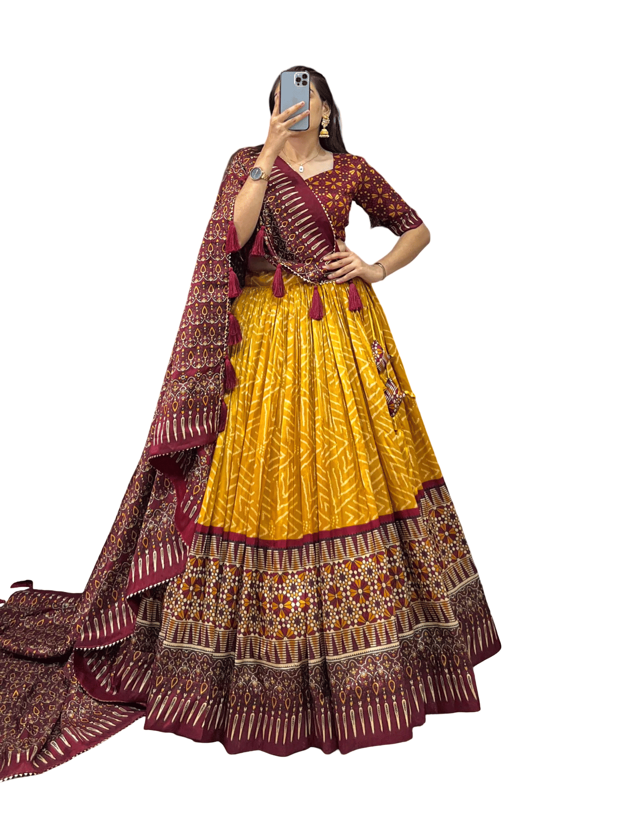 CYNOR Yellow Tussar Silk Chaniya Choli Semi Stitched Lehenga Single CYNOR Yellow Tussar Silk Chaniya Choli Semi Stitched Lehenga Single