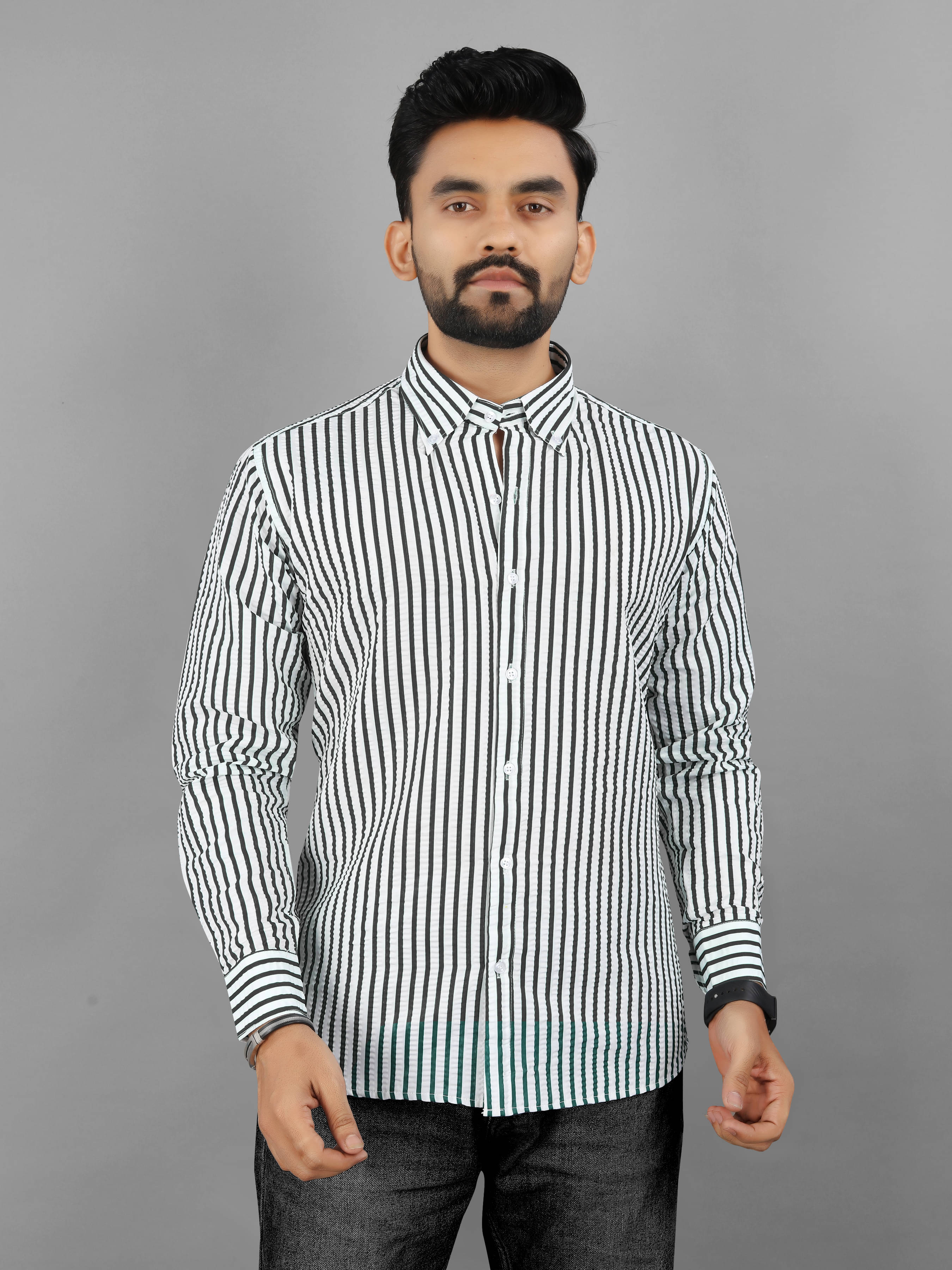     			Fashionfricks Polyester Regular Fit Striped Full Sleeves Men's Casual Shirt - Grey ( Pack of 1 )