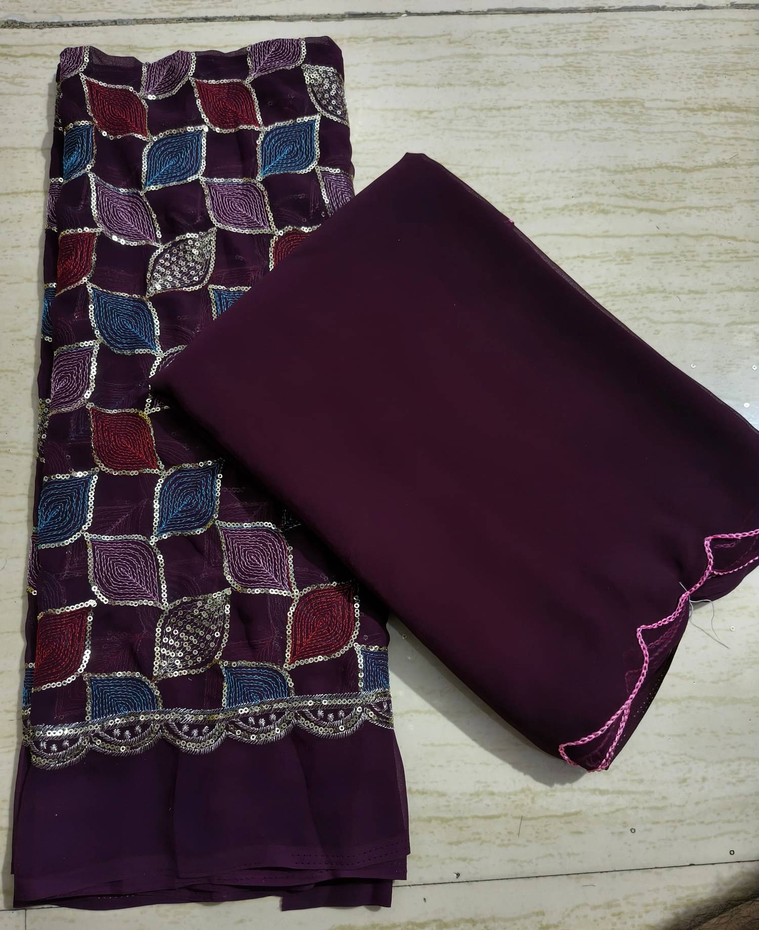 GOPI SAREE Georgette Dyed Saree With Unstitched Blouse Piece ( Wine ) GOPI SAREE Georgette Dyed Saree With Unstitched Blouse Piece ( Wine )